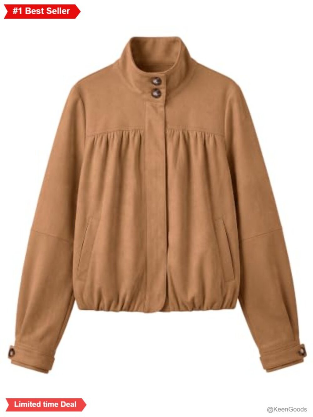 Faux Suede Button Up Bubble Coat Long Sleeve Funnel Neck Women's Jacket